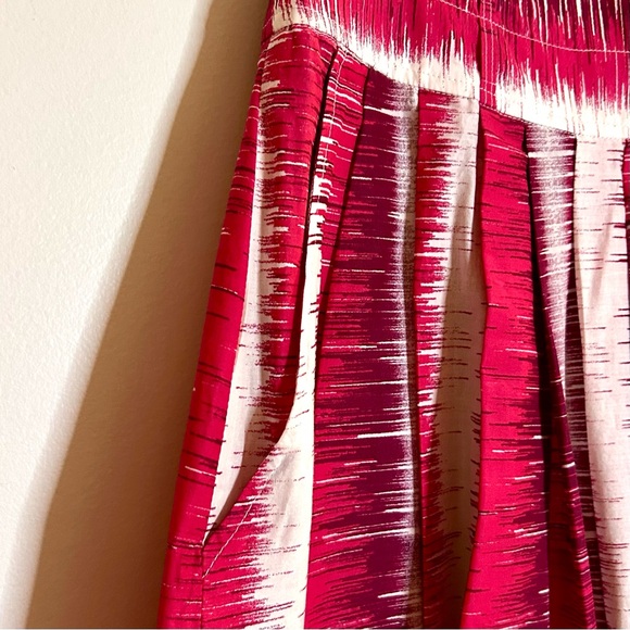 Vintage Sharagano Red & Magenta A-Line Pleated Skirt with Pockets & Belt Loops 6 - Picture 9 of 9